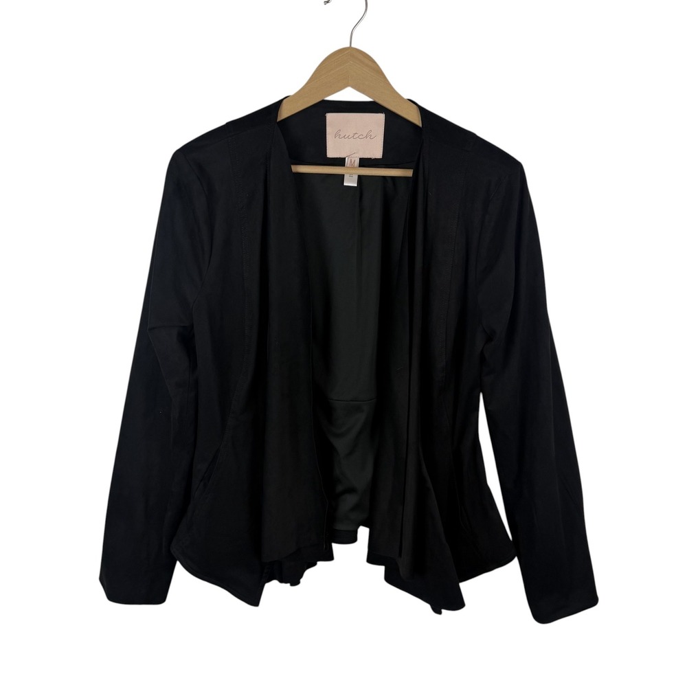 Hutch Anthropologie Black Faux Suede Open Front Blazer Jacket Medium Minimalist
